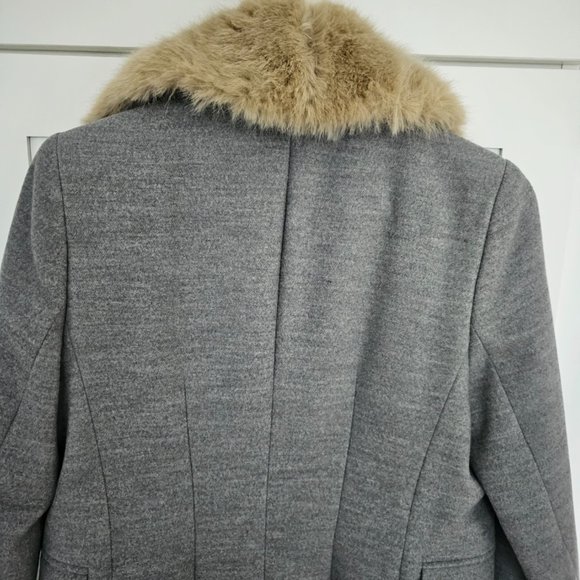 Topshop Grey Double Breasted Nancy Coat w/ Removable Faux Fur Collar 6 Like New - Picture 13 of 16